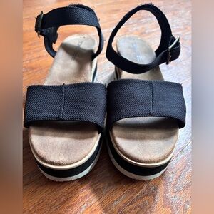 Toms Black and Tan Platform Sandals